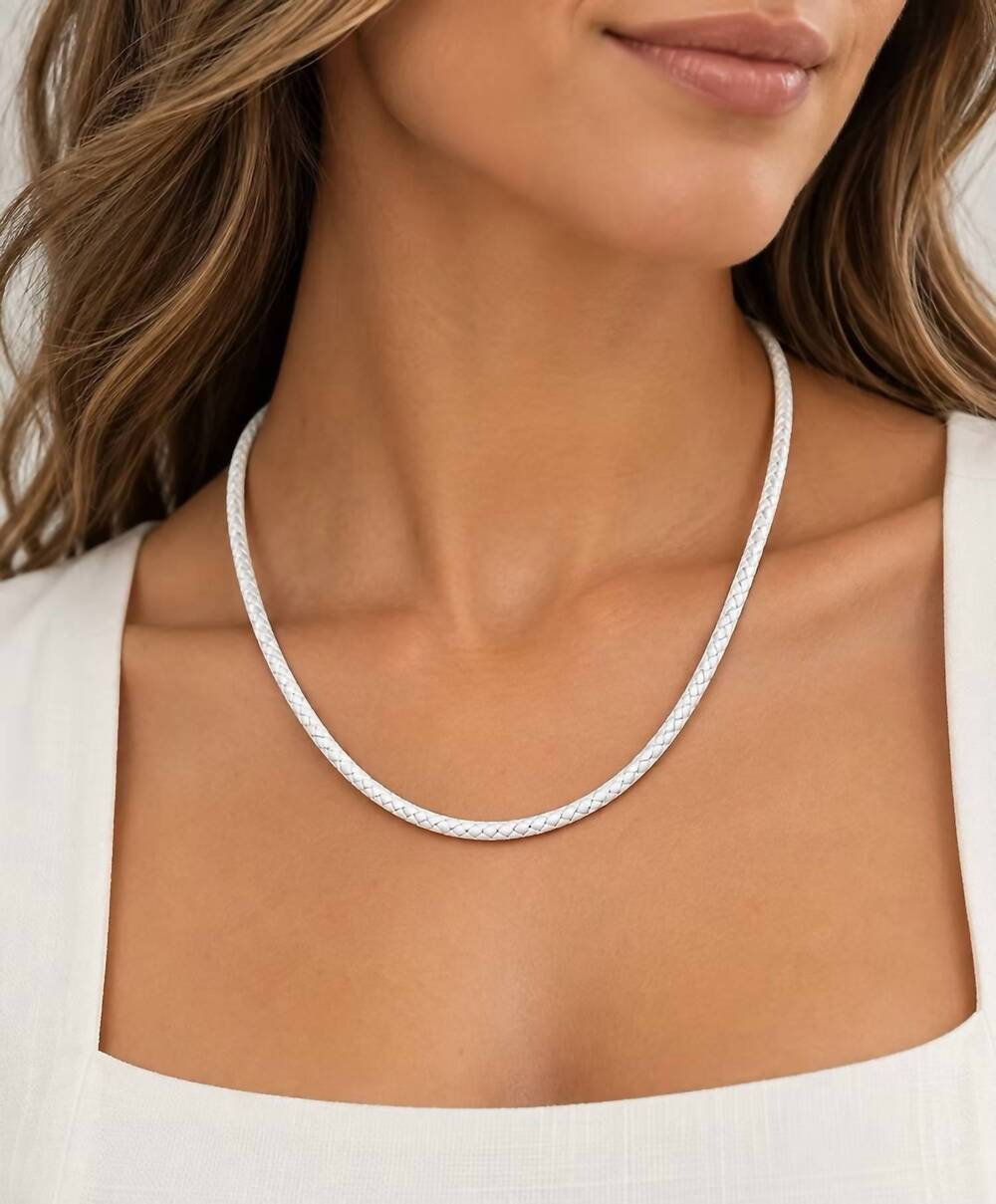 NEW JAI sterling silver braided geniune necklace in white